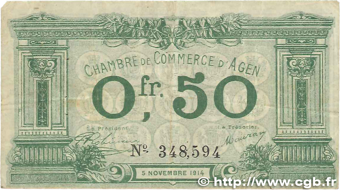 50 Centimes FRANCE Regionalismus und verschiedenen Agen 1914 JP.002.01 S