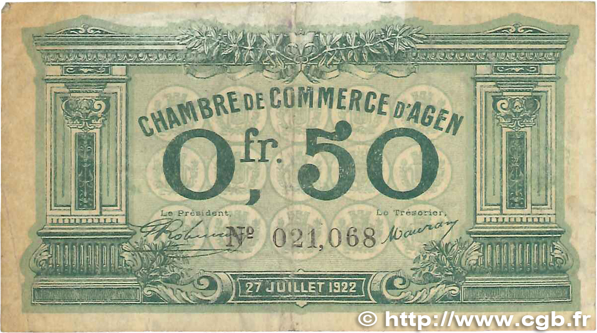 50 Centimes FRANCE Regionalismus und verschiedenen Agen 1922 JP.002.16 S