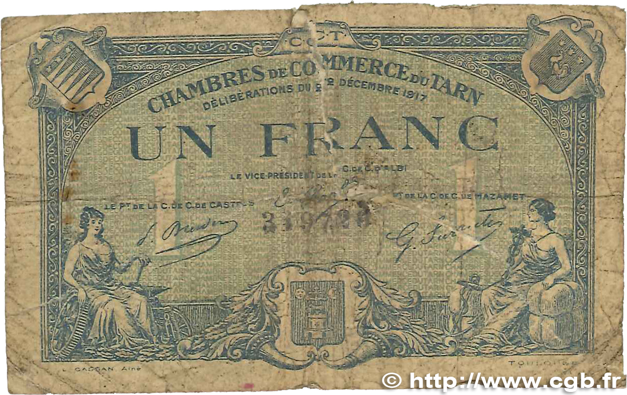 1 Franc FRANCE regionalismo e varie Albi - Castres - Mazamet 1917 JP.005.13 B