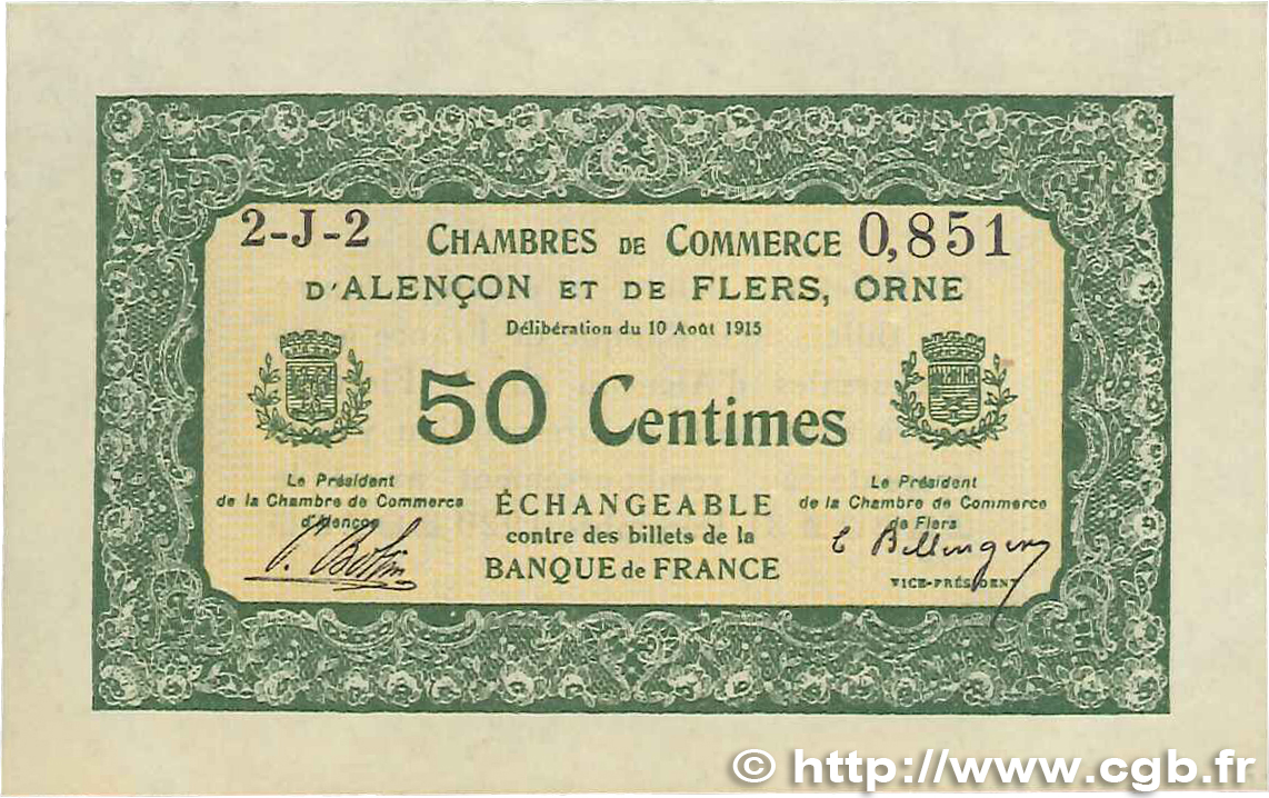 50 Centimes FRANCE Regionalismus und verschiedenen Alencon et Flers 1915 JP.006.23 VZ+