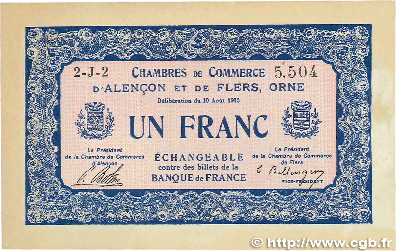 1 Franc FRANCE regionalismo e varie Alencon et Flers 1915 JP.006.24 SPL+