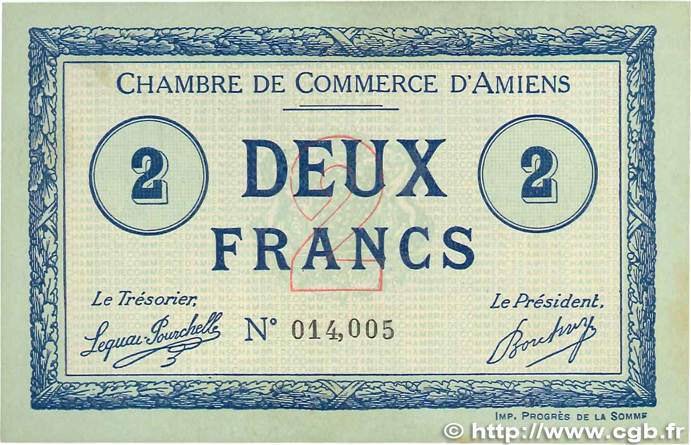 2 Francs FRANCE regionalismo e varie Amiens 1915 JP.007.11 SPL