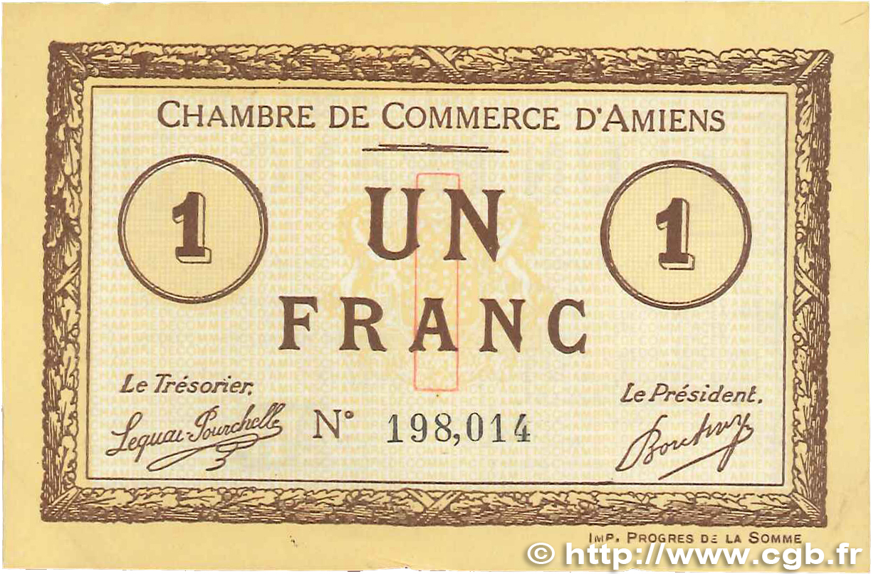 1 Franc FRANCE Regionalismus und verschiedenen Amiens 1915 JP.007.16 VZ