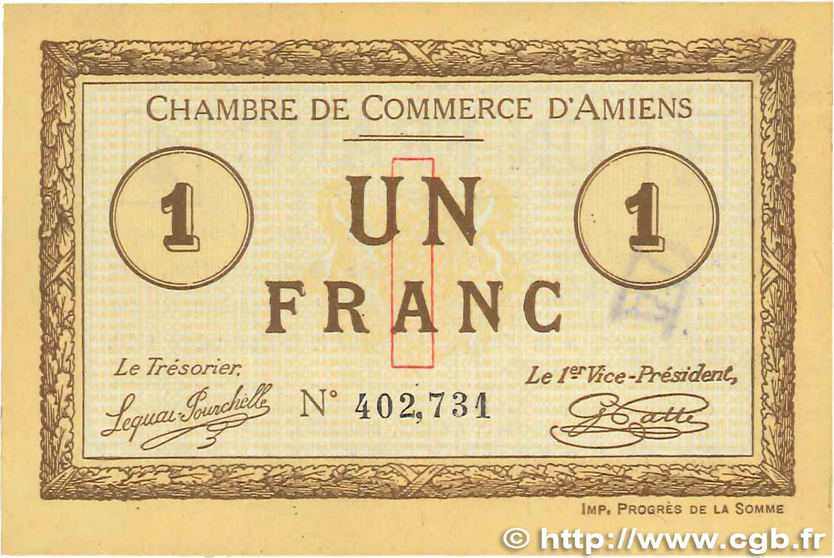 1 Franc FRANCE regionalismo e varie Amiens 1915 JP.007.30 SPL