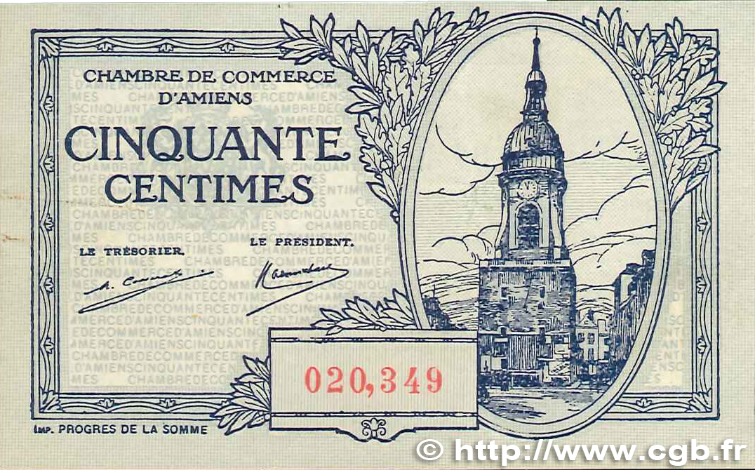 50 Centimes FRANCE regionalismo y varios Amiens 1922 JP.007.55 EBC