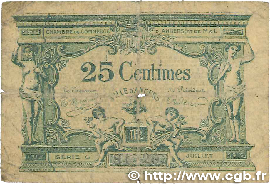 25 Centimes FRANCE regionalism and various Angers  1917 JP.008.04 G