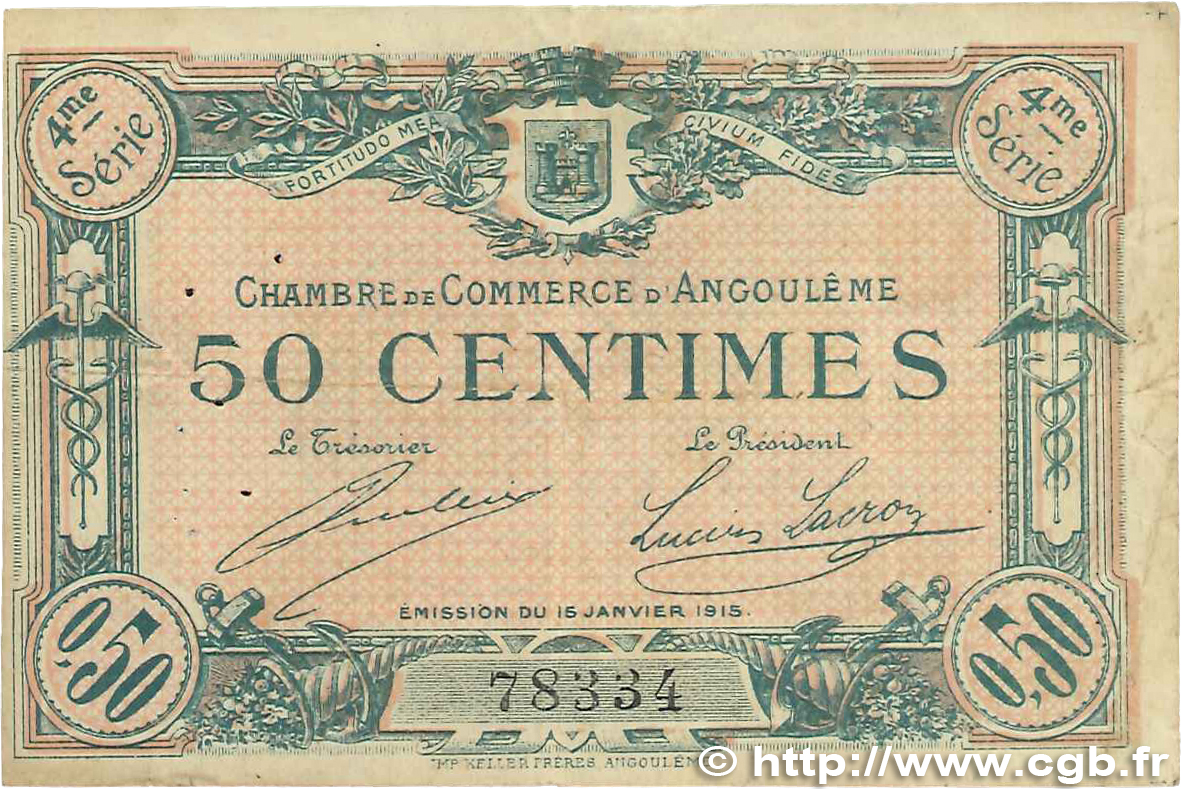 50 Centimes FRANCE Regionalismus und verschiedenen Angoulême 1915 JP.009.23 SS