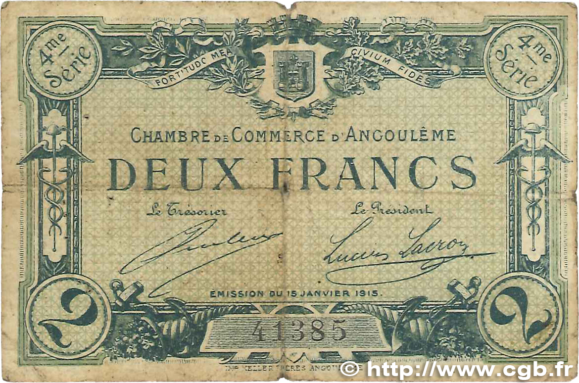 2 Francs FRANCE Regionalismus und verschiedenen Angoulême 1915 JP.009.22 SGE