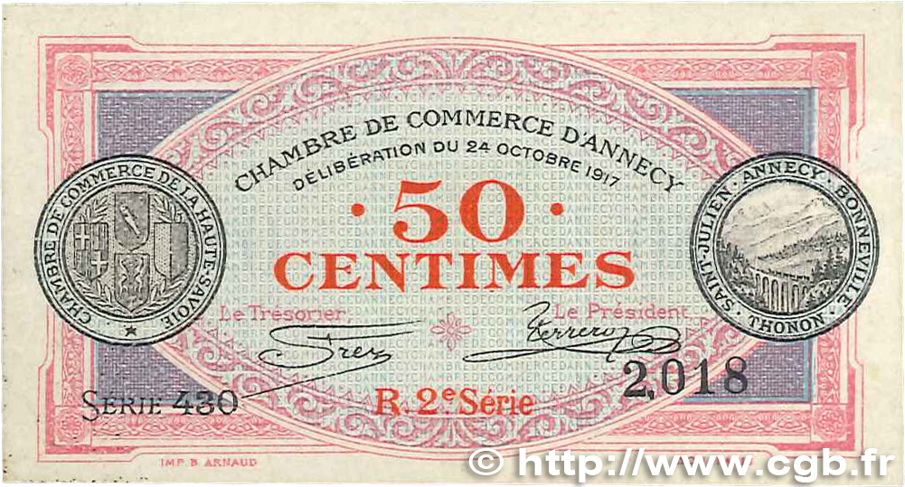 50 Centimes FRANCE Regionalismus und verschiedenen Annecy 1917 JP.010.09 VZ