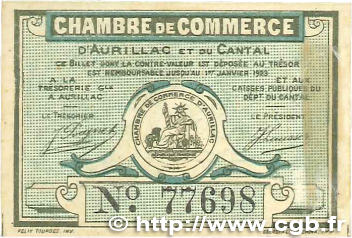 25 Centimes FRANCE regionalismo y varios Aurillac 1917 JP.016.11 MBC+