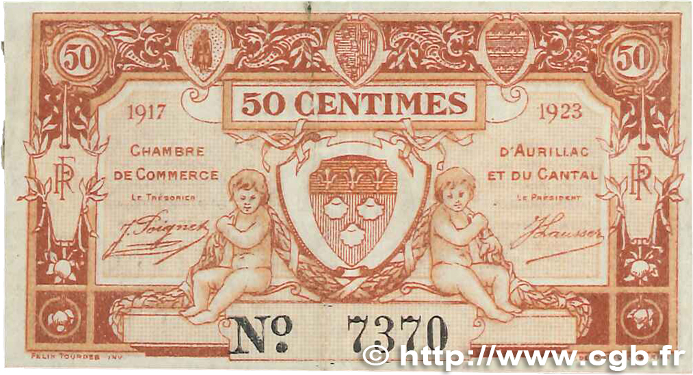 50 Centimes FRANCE Regionalismus und verschiedenen Aurillac 1917 JP.016.12 SS