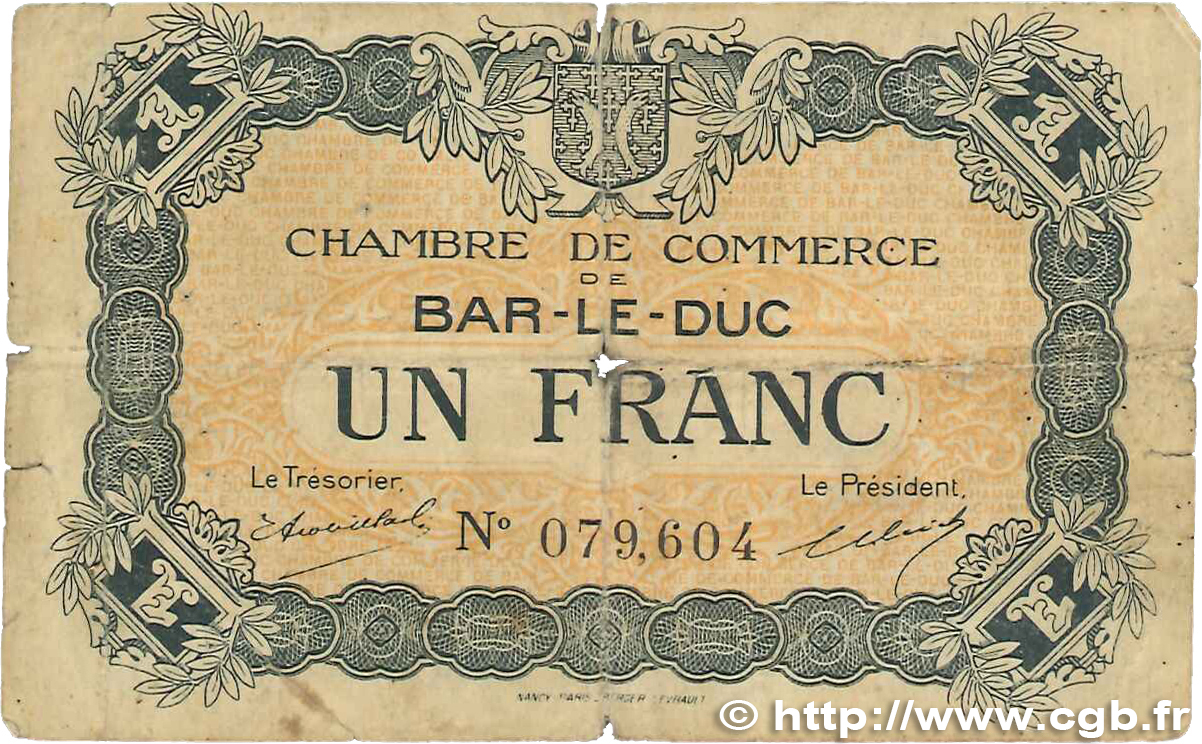 1 Franc FRANCE Regionalismus und verschiedenen Bar-Le-Duc 1918 JP.019.03 SGE