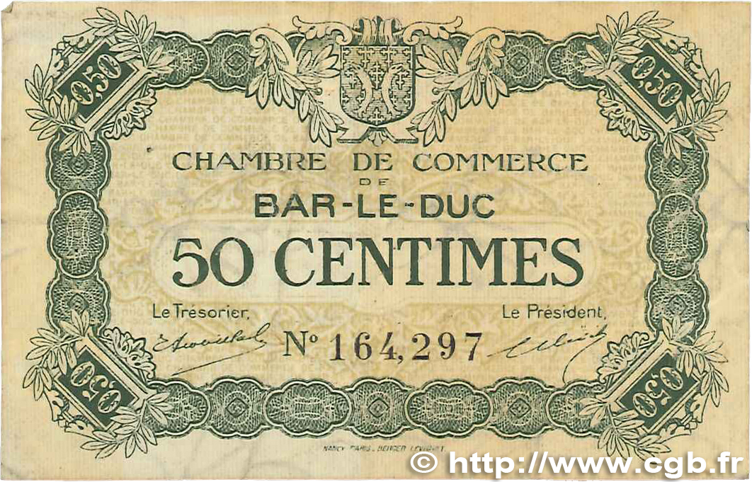 50 Centimes FRANCE regionalismo y varios Bar-Le-Duc 1920 JP.019.07 BC+