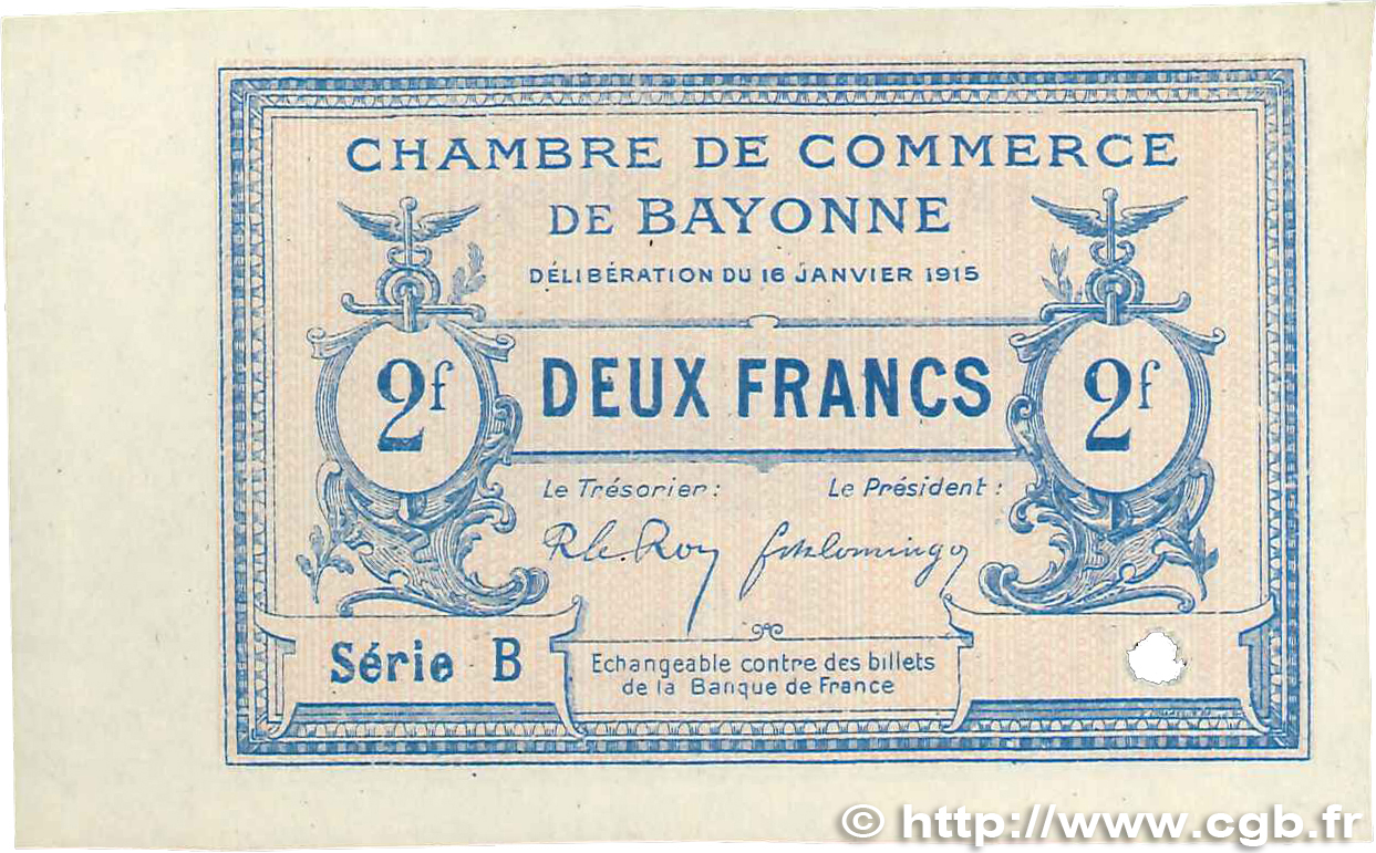 2 Francs Spécimen FRANCE regionalism and various Bayonne 1915 JP.021.21 AU-