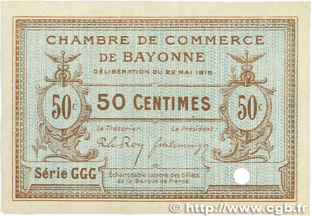50 Centimes Spécimen FRANCE Regionalismus und verschiedenen Bayonne 1916 JP.021.25 VZ+