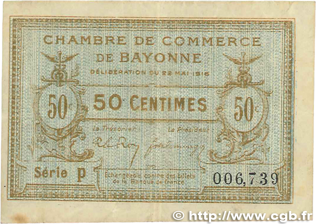 50 Centimes FRANCE regionalismo y varios Bayonne 1916 JP.021.26 MBC