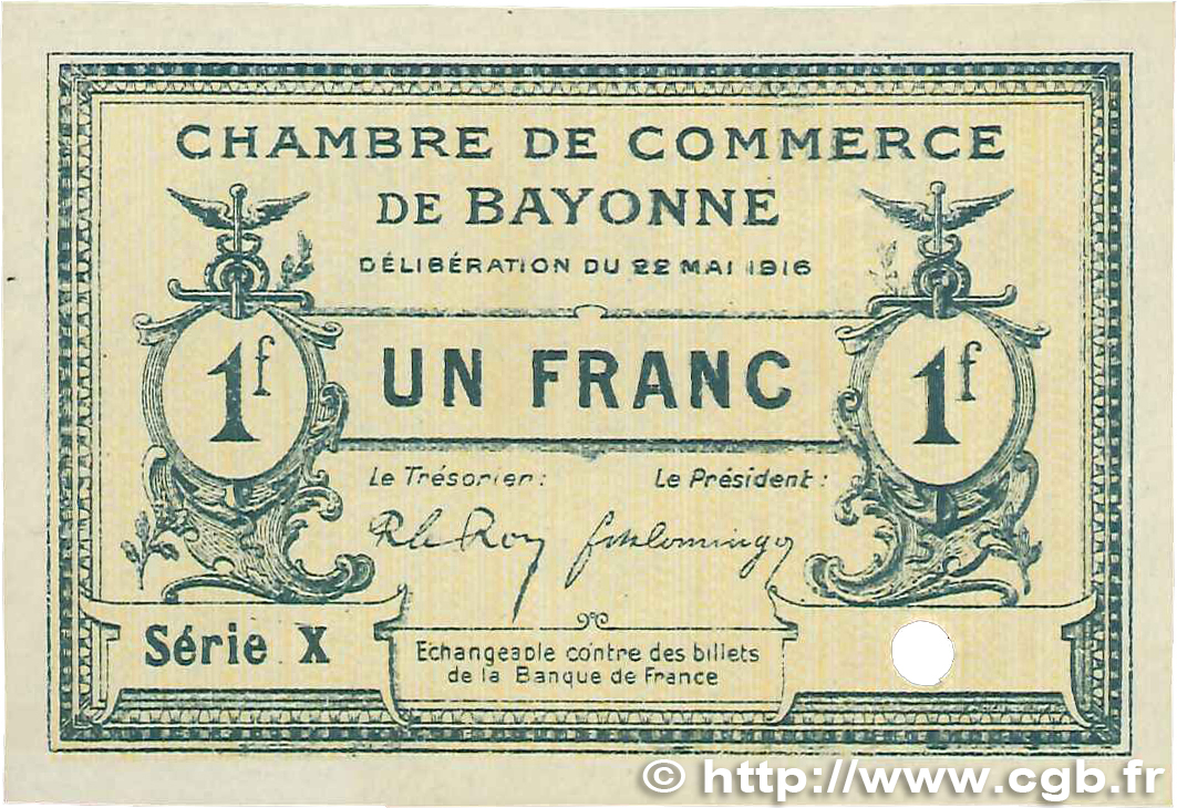 1 Franc Spécimen FRANCE regionalismo e varie Bayonne 1916 JP.021.31 SPL+