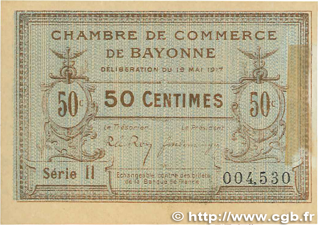 50 Centimes FRANCE regionalismo e varie Bayonne 1917 JP.021.42 BB