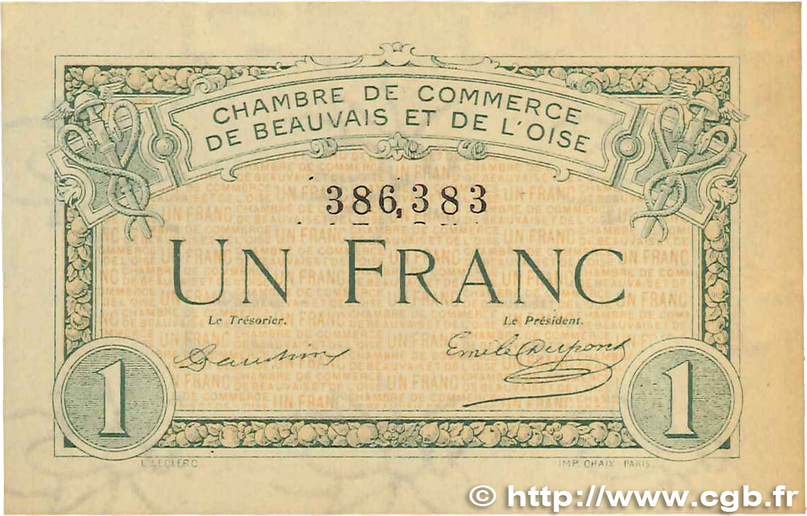 1 Franc FRANCE régionalisme et divers Beauvais 1920 JP.022.02 SUP