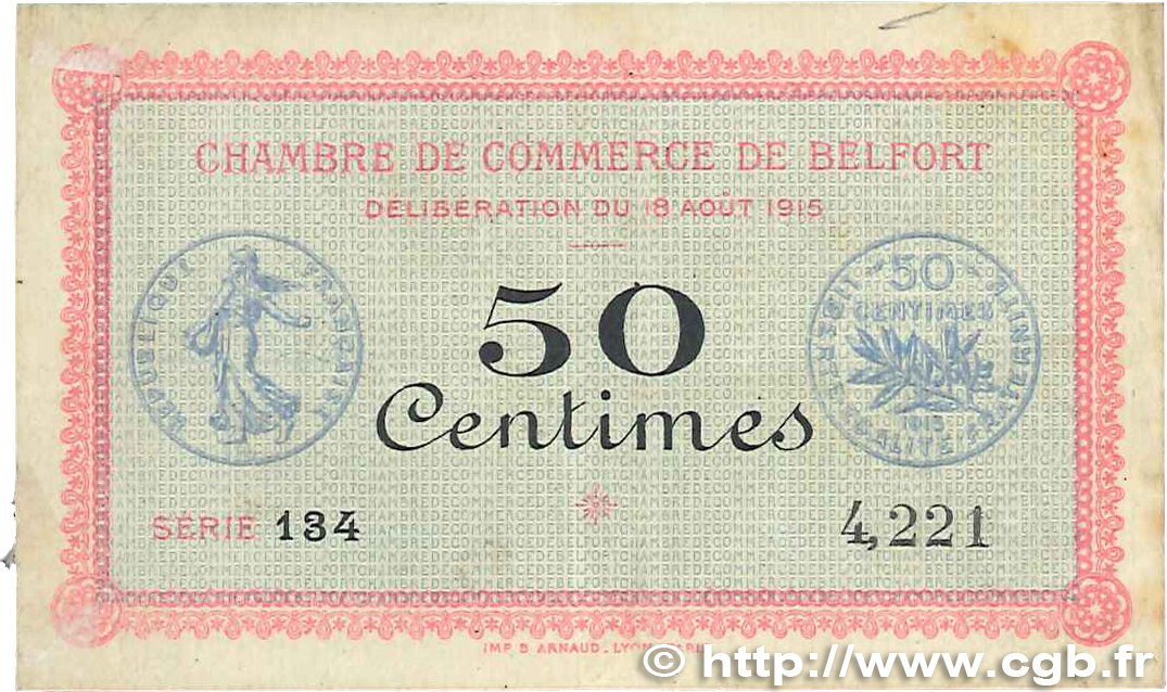 50 Centimes FRANCE regionalism and various Belfort 1915 JP.023.01 F
