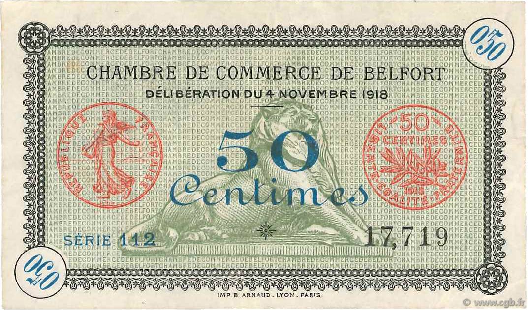 50 Centimes FRANCE regionalism and miscellaneous Belfort 1918 JP.023.41 VF-
