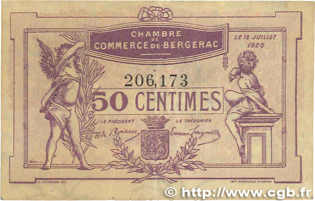 50 Centimes FRANCE regionalismo y varios Bergerac 1920 JP.024.35 BC+