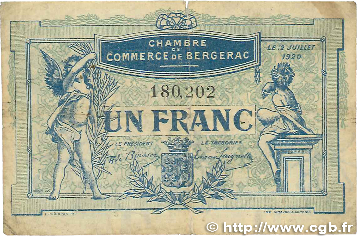 1 Franc FRANCE Regionalismus und verschiedenen Bergerac 1920 JP.024.37 S