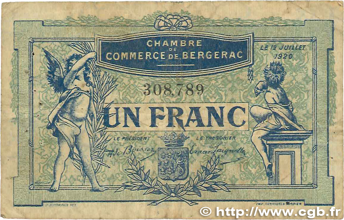 1 Franc FRANCE regionalism and miscellaneous Bergerac 1920 JP.024.37 G