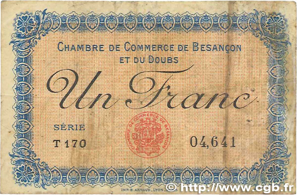 1 Franc FRANCE regionalismo e varie Besançon 1915 JP.025.12 B