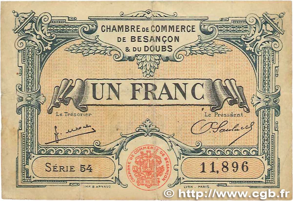 1 Franc FRANCE regionalismo e varie Besançon 1922 JP.025.27 B