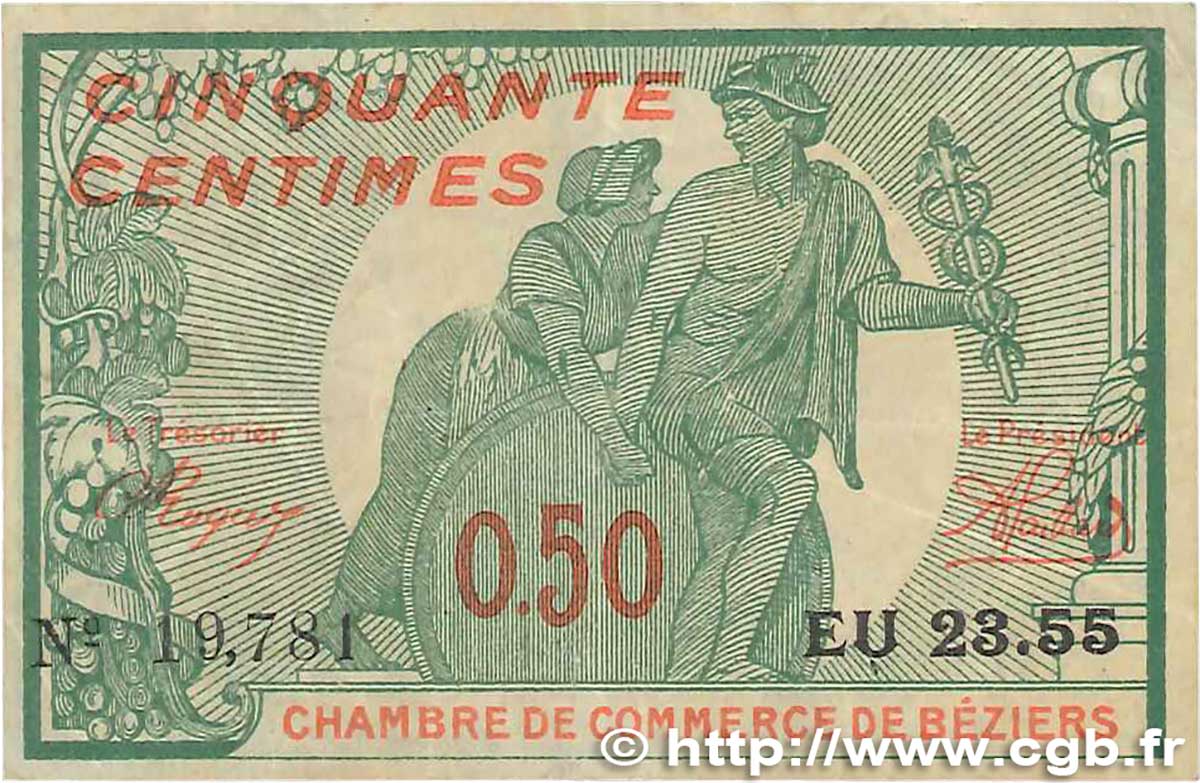 50 Centimes FRANCE Regionalismus und verschiedenen Béziers 1916 JP.027.20 SS