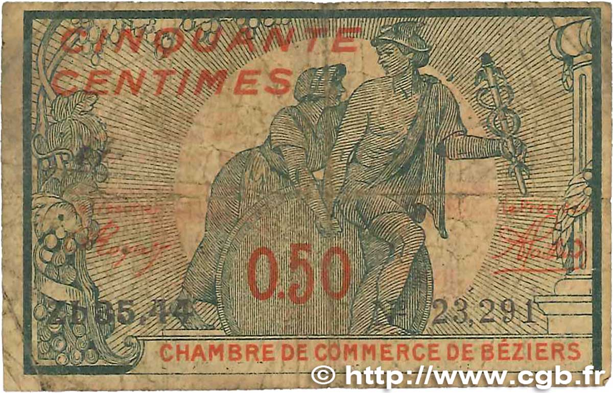 50 Centimes FRANCE Regionalismus und verschiedenen Béziers 1918 JP.027.22 SGE