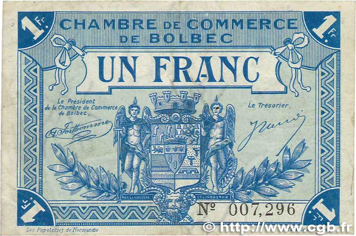 1 Franc FRANCE Regionalismus und verschiedenen Bolbec 1920 JP.029.05 SS