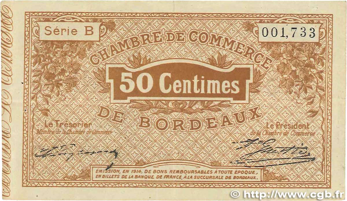 50 Centimes FRANCE regionalism and miscellaneous Bordeaux 1914 JP.030.01 VF