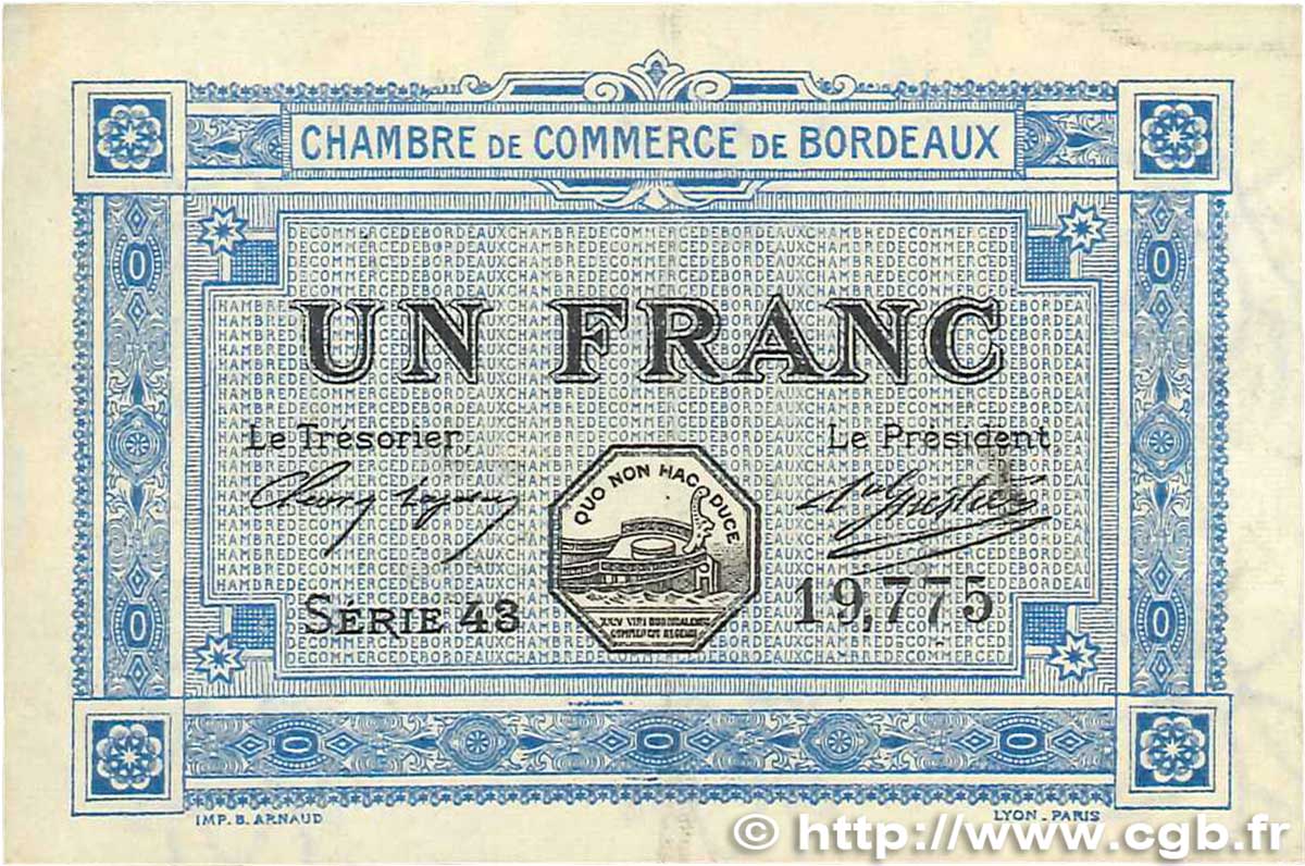 1 Franc FRANCE regionalism and miscellaneous Bordeaux 1917 JP.030.14 XF