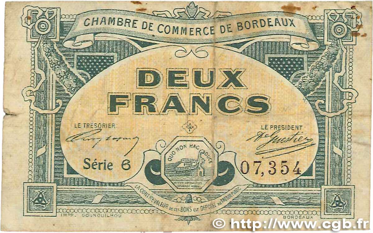 2 Francs FRANCE regionalismo y varios Bordeaux 1917 JP.030.23 BC