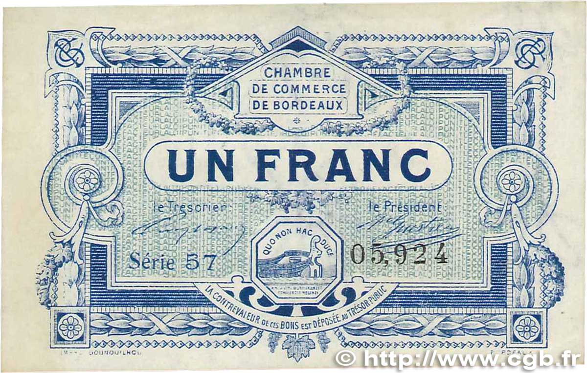 1 Franc FRANCE regionalism and various Bordeaux 1917 JP.030.21 XF