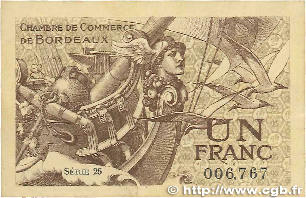 1 Franc FRANCE regionalismo y varios Bordeaux 1921 JP.030.30 MBC+