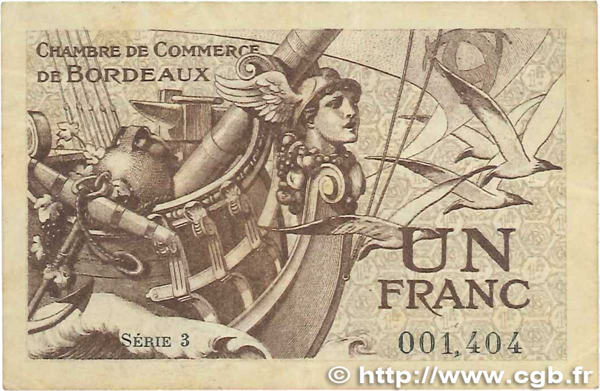 1 Franc FRANCE regionalismo y varios Bordeaux 1921 JP.030.30 MBC