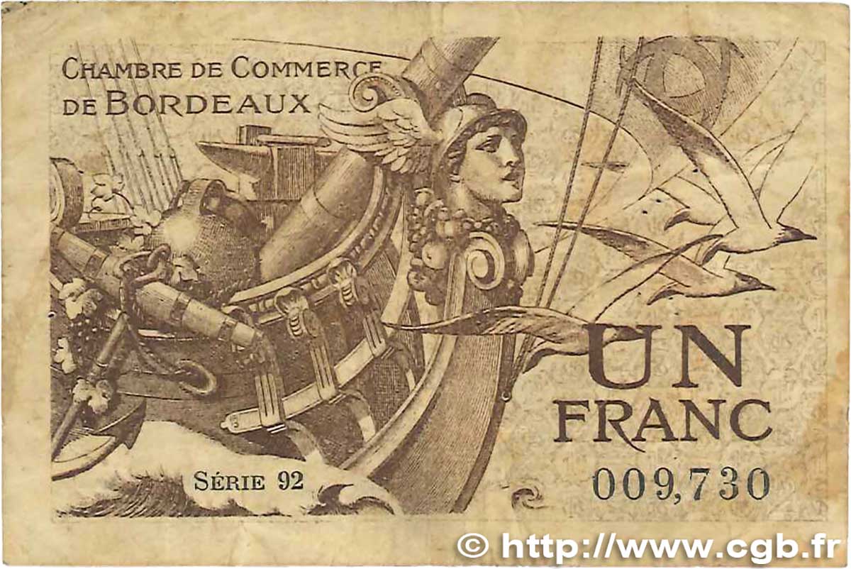 1 Franc FRANCE Regionalismus und verschiedenen Bordeaux 1921 JP.030.30 S