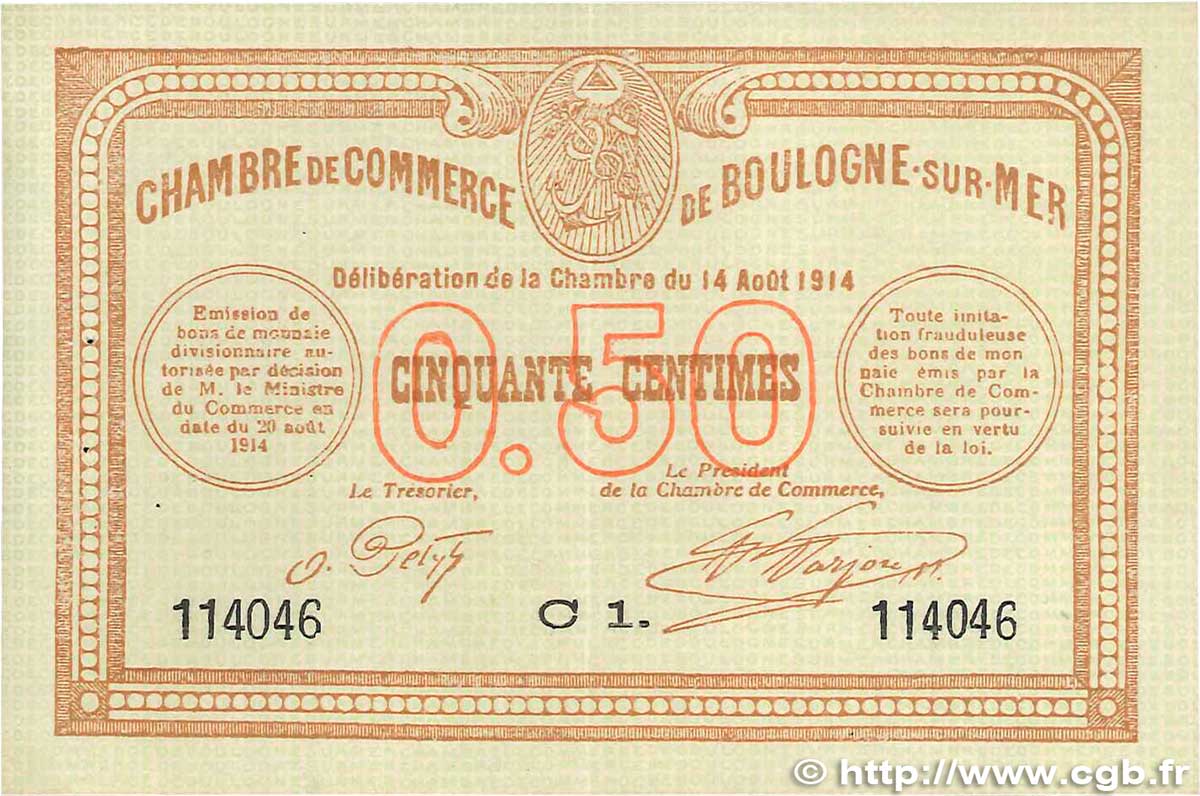 50 Centimes FRANCE Regionalismus und verschiedenen Boulogne-Sur-Mer  1914 JP.031.11 VZ