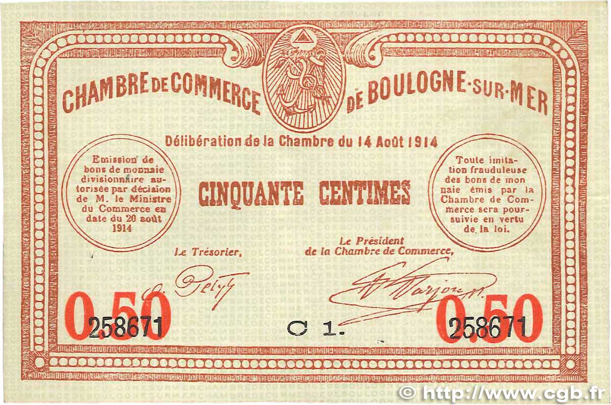 50 Centimes FRANCE Regionalismus und verschiedenen Boulogne-Sur-Mer  1914 JP.031.14 fVZ