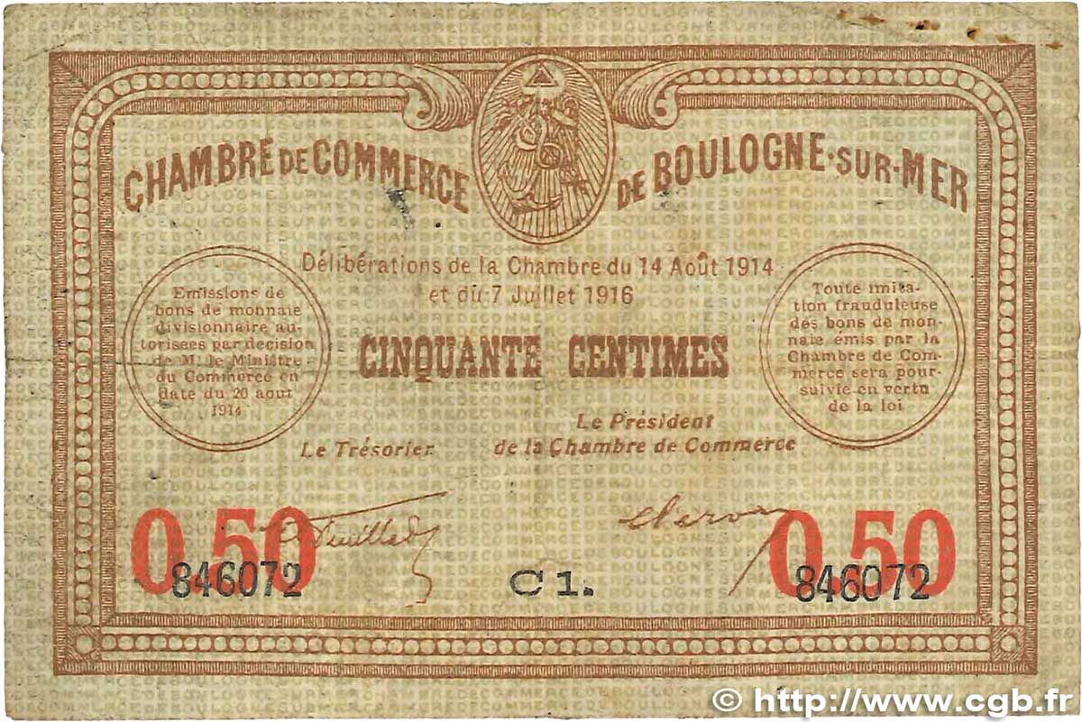 50 Centimes FRANCE regionalism and various Boulogne-Sur-Mer  1914 JP.031.17 G