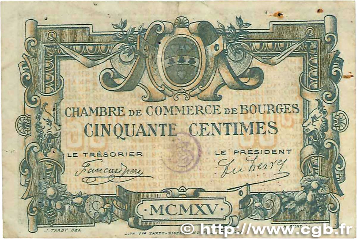 50 Centimes FRANCE regionalismo e varie Bourges 1915 JP.032.01 MB