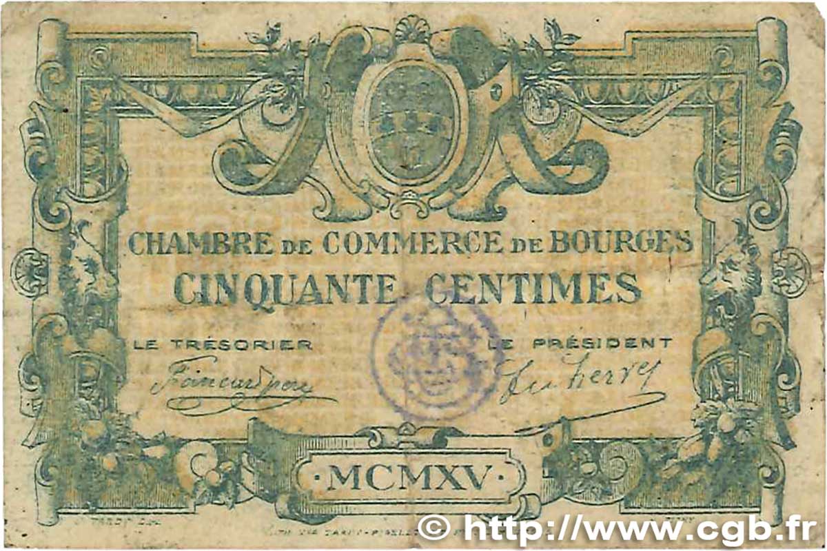 50 Centimes FRANCE Regionalismus und verschiedenen Bourges 1915 JP.032.05 SGE