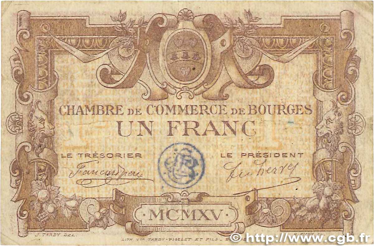 1 Franc FRANCE regionalism and miscellaneous Bourges 1915 JP.032.06 F