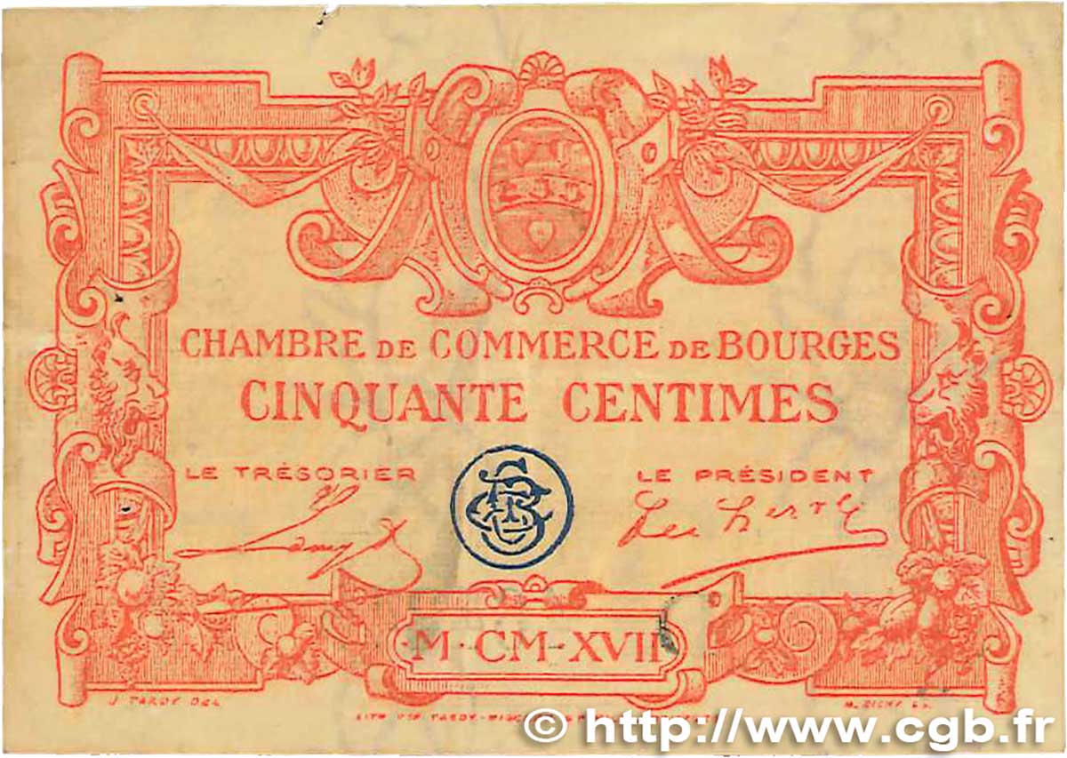 50 Centimes FRANCE Regionalismus und verschiedenen Bourges 1915 JP.032.08 SS