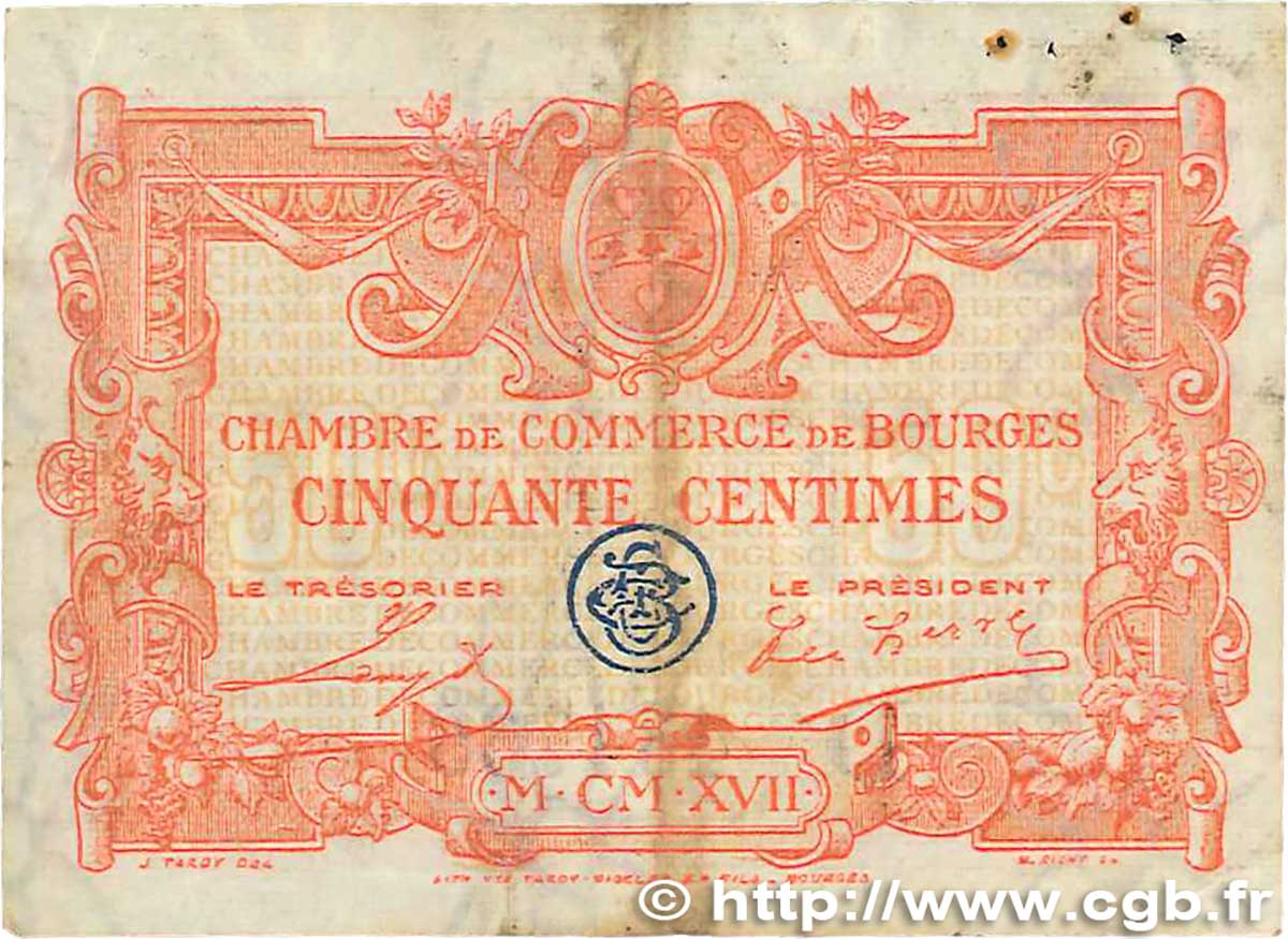 50 Centimes FRANCE Regionalismus und verschiedenen Bourges 1915 JP.032.08 S