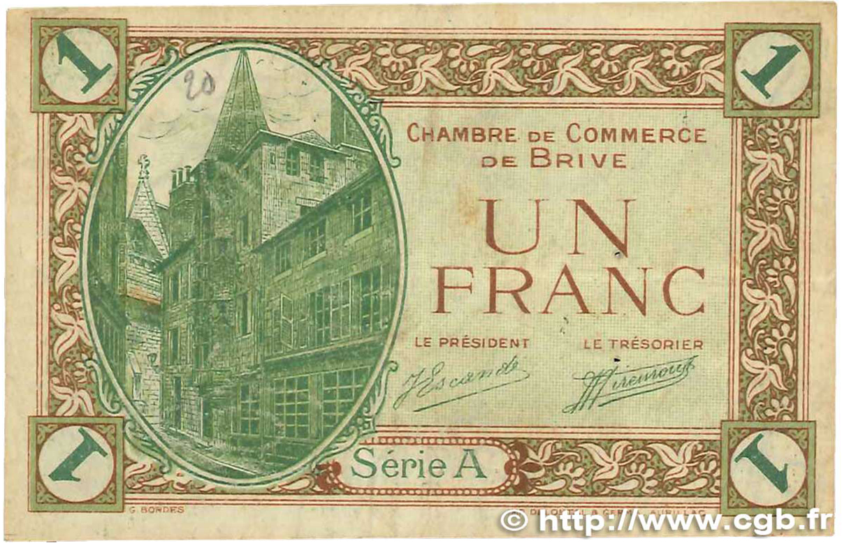 1 Franc FRANCE regionalism and miscellaneous Brive 1918 JP.033.02 VF