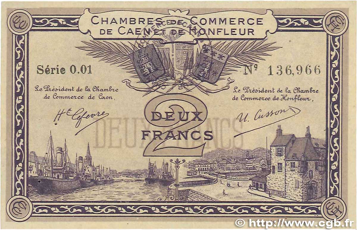 2 Francs FRANCE regionalism and miscellaneous Caen et Honfleur 1915 JP.034.10 XF